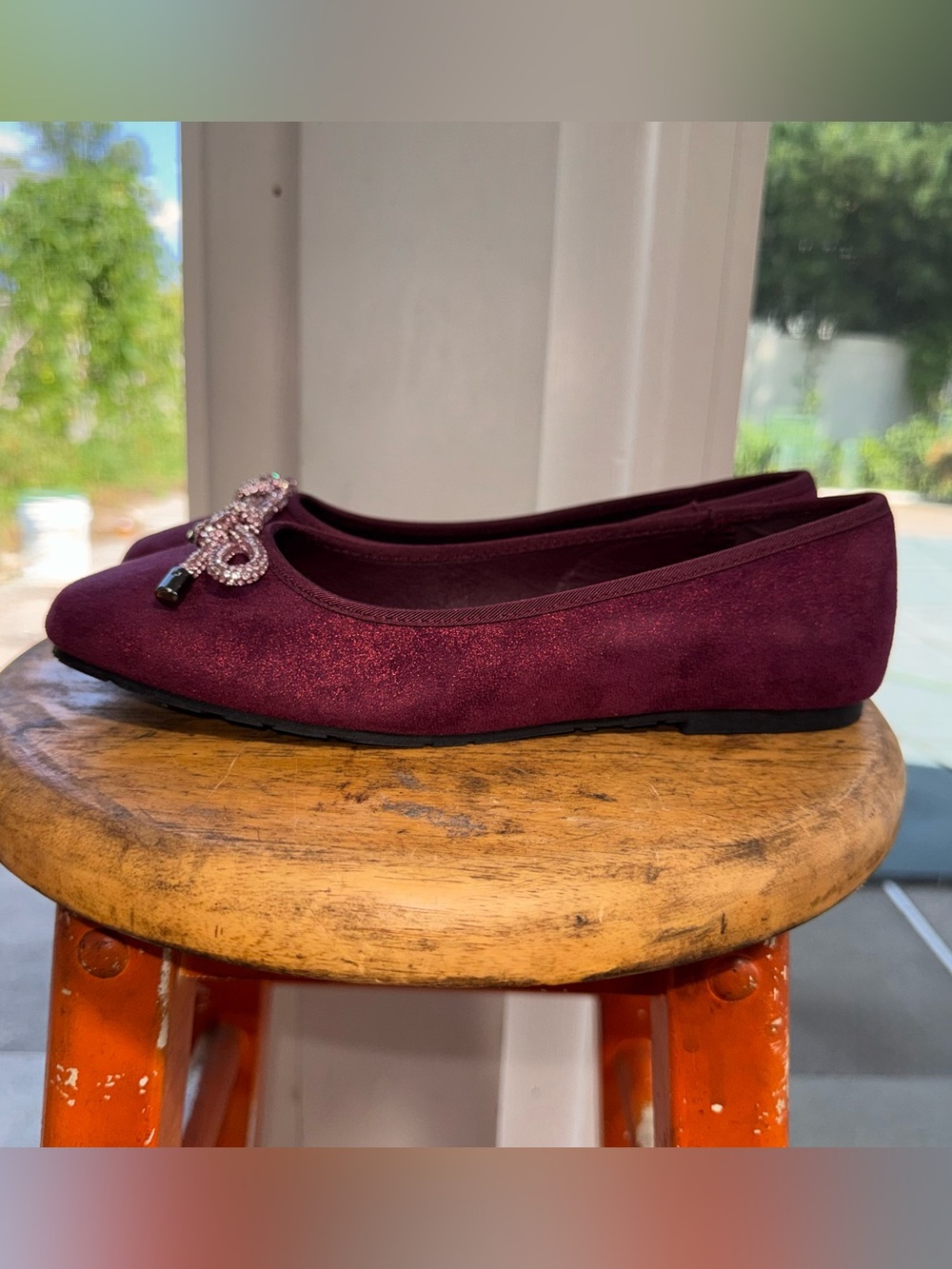Kenneth Cole Reaction Elstree Jewel Ballet Flats Women 7 Burgundy Rhinestone NWT - Picture 9 of 16